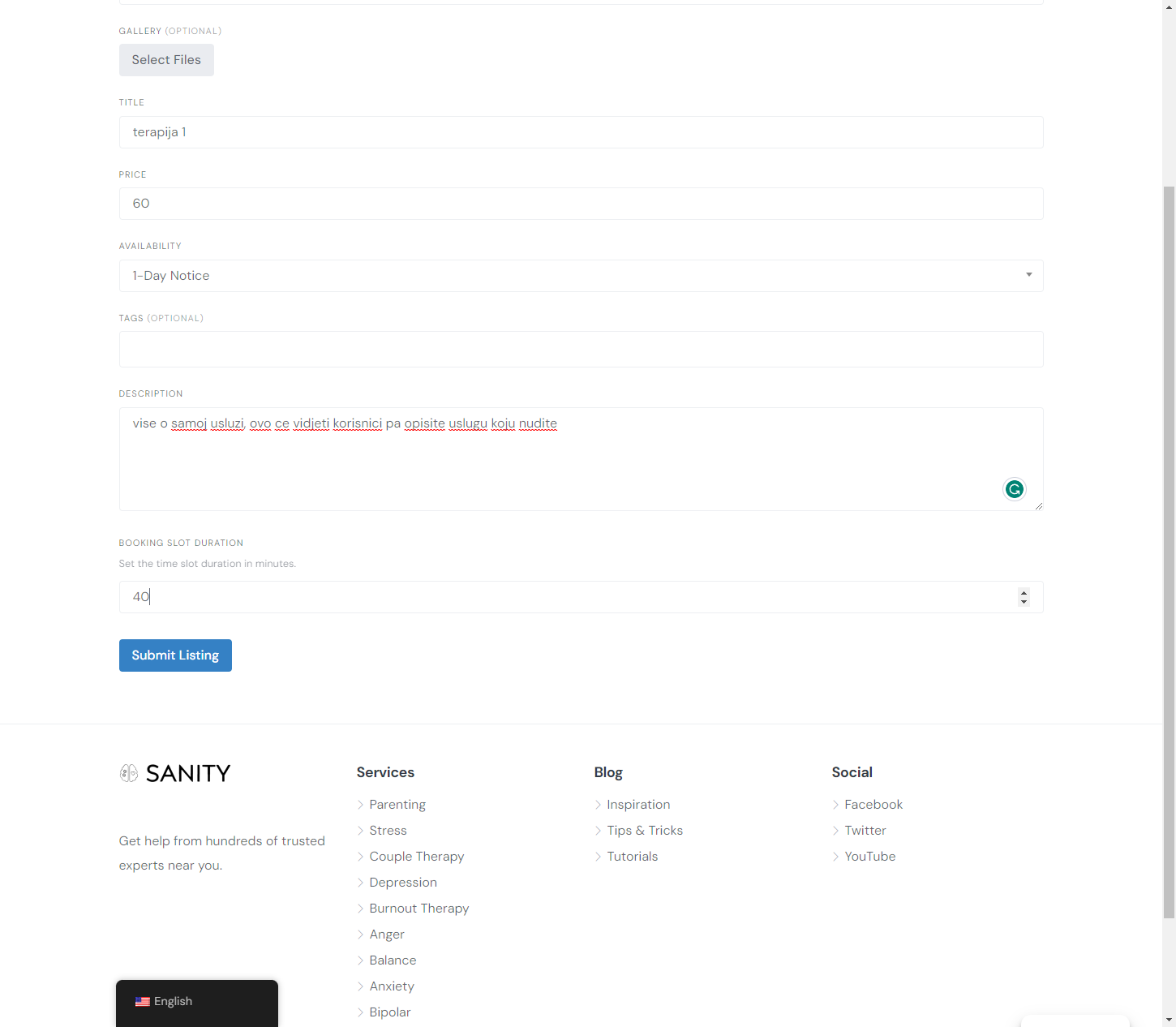 Click on Submit Listing