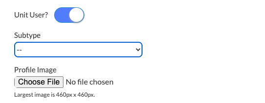 Unit User allows for tracking of units. When toggled on, you will be able to select a subtype (apparatus type) of the unit.