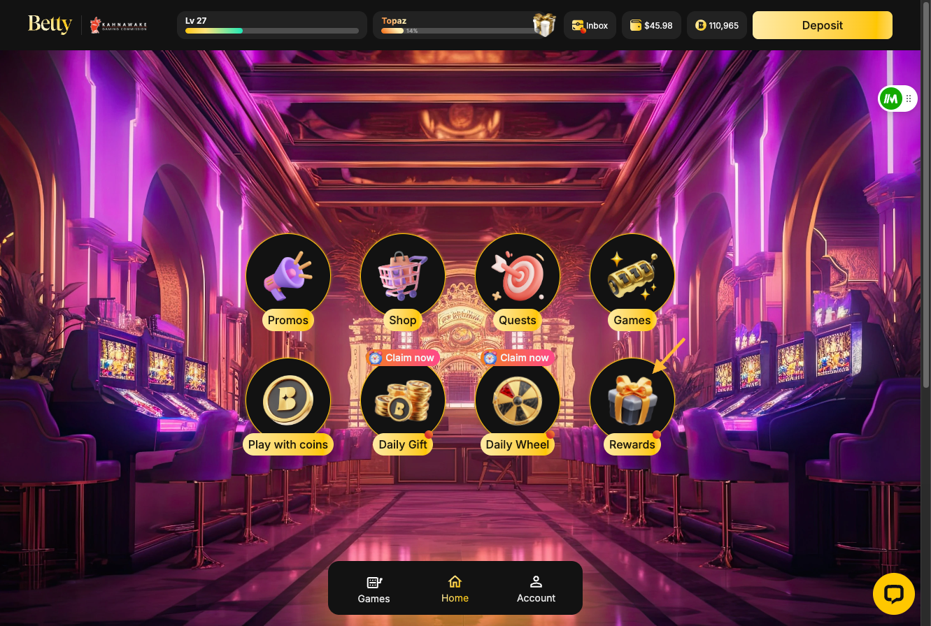 Look for the gift box on your home screen - that’s your Rewards section