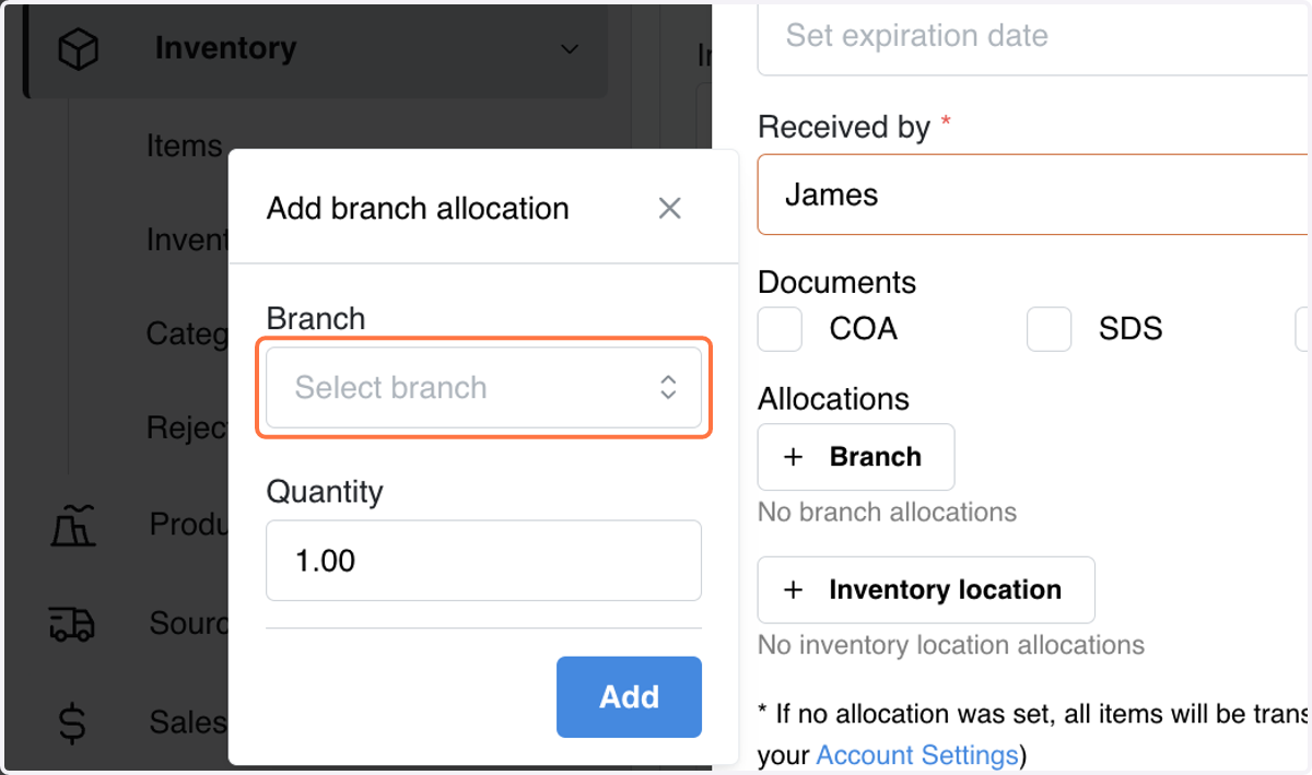 Click on Branch