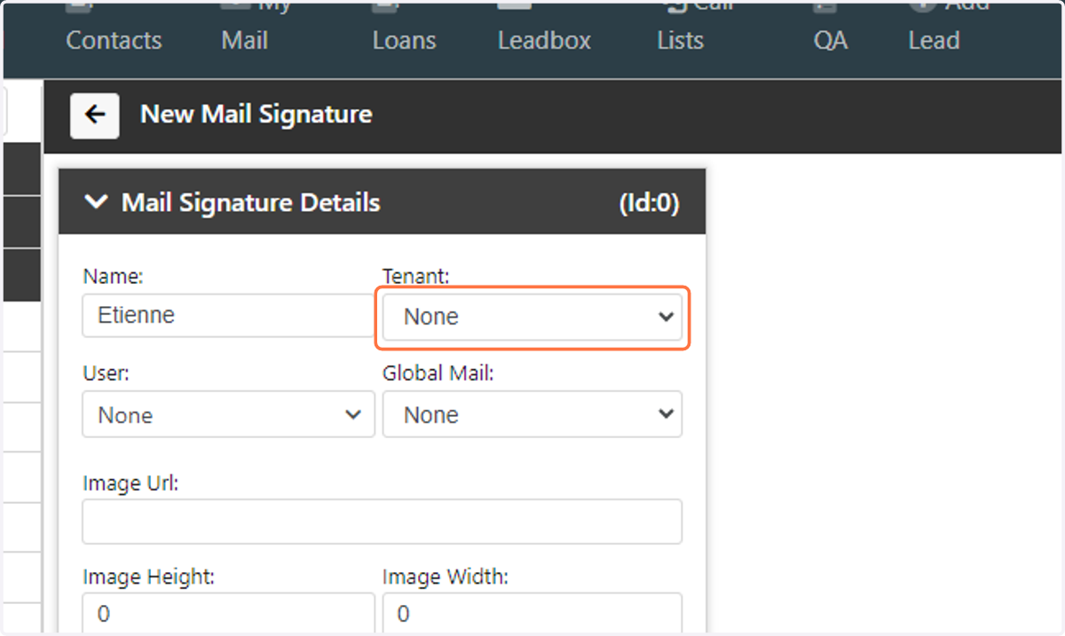 Select the Tenant that this signature will apply to