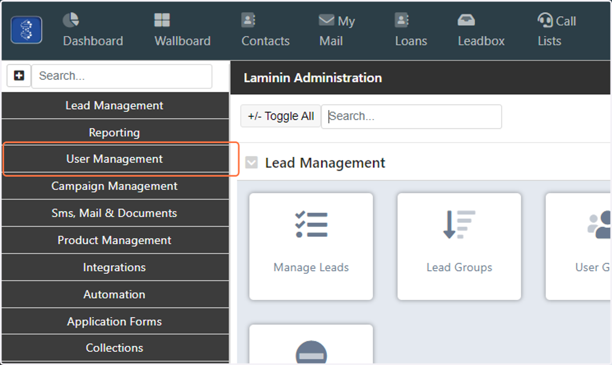 Click on User Management