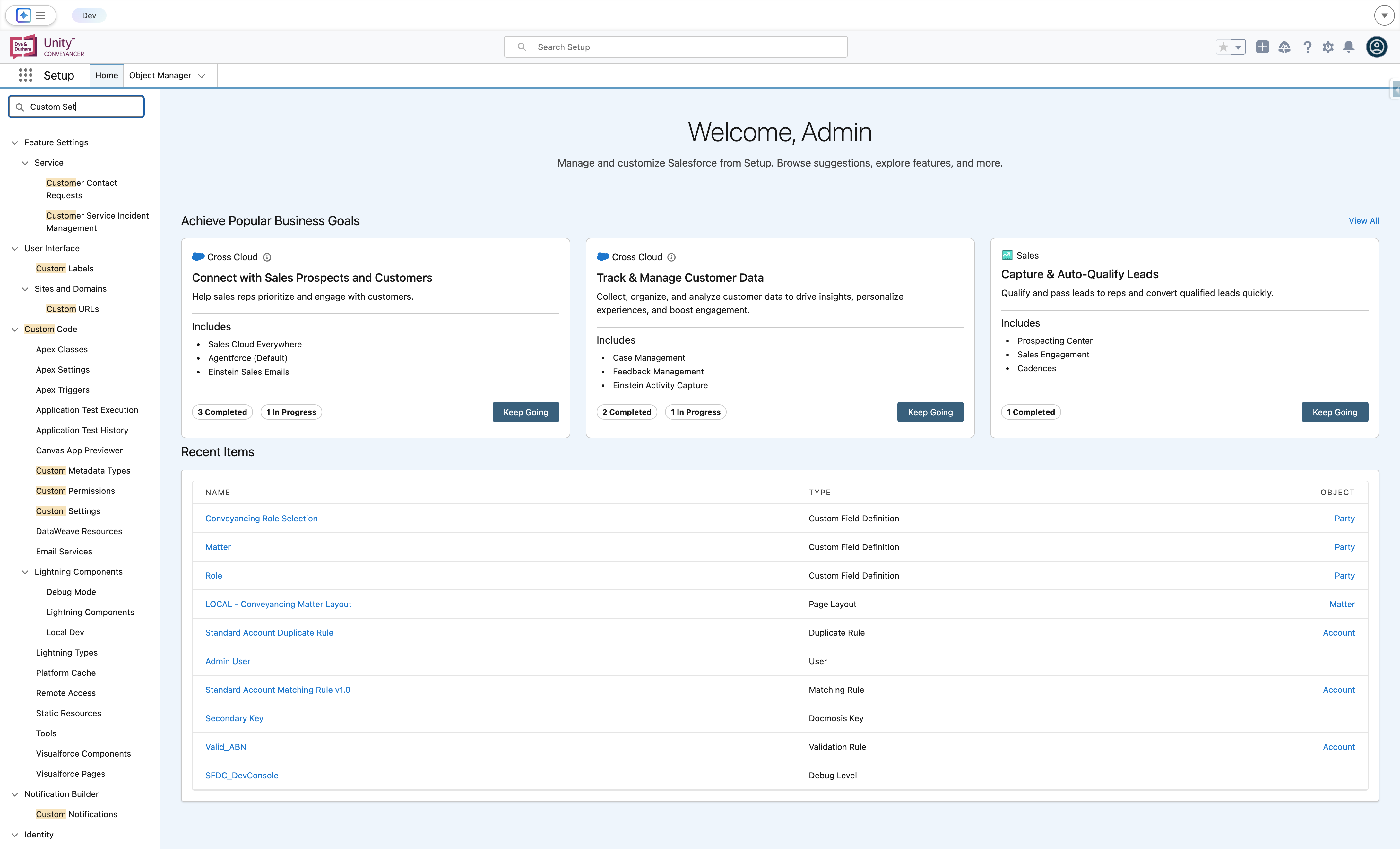 Type "Custom Settings"