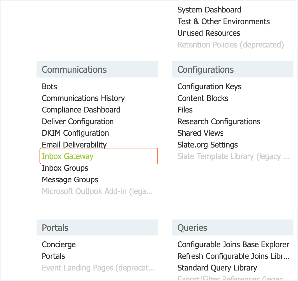 Click on Inbox Gateway