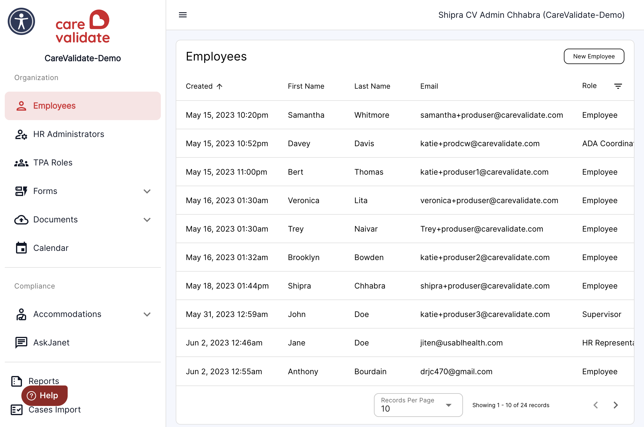 Click on the employees tab in the left panel of the dashboard