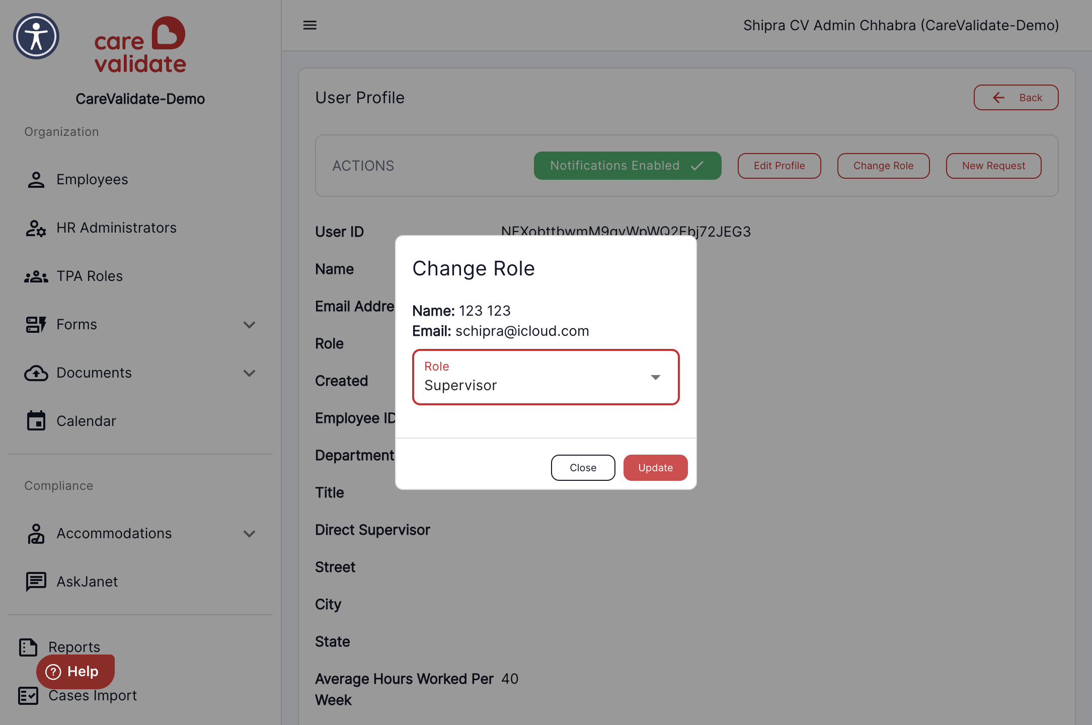 Click on Update to assign the role.