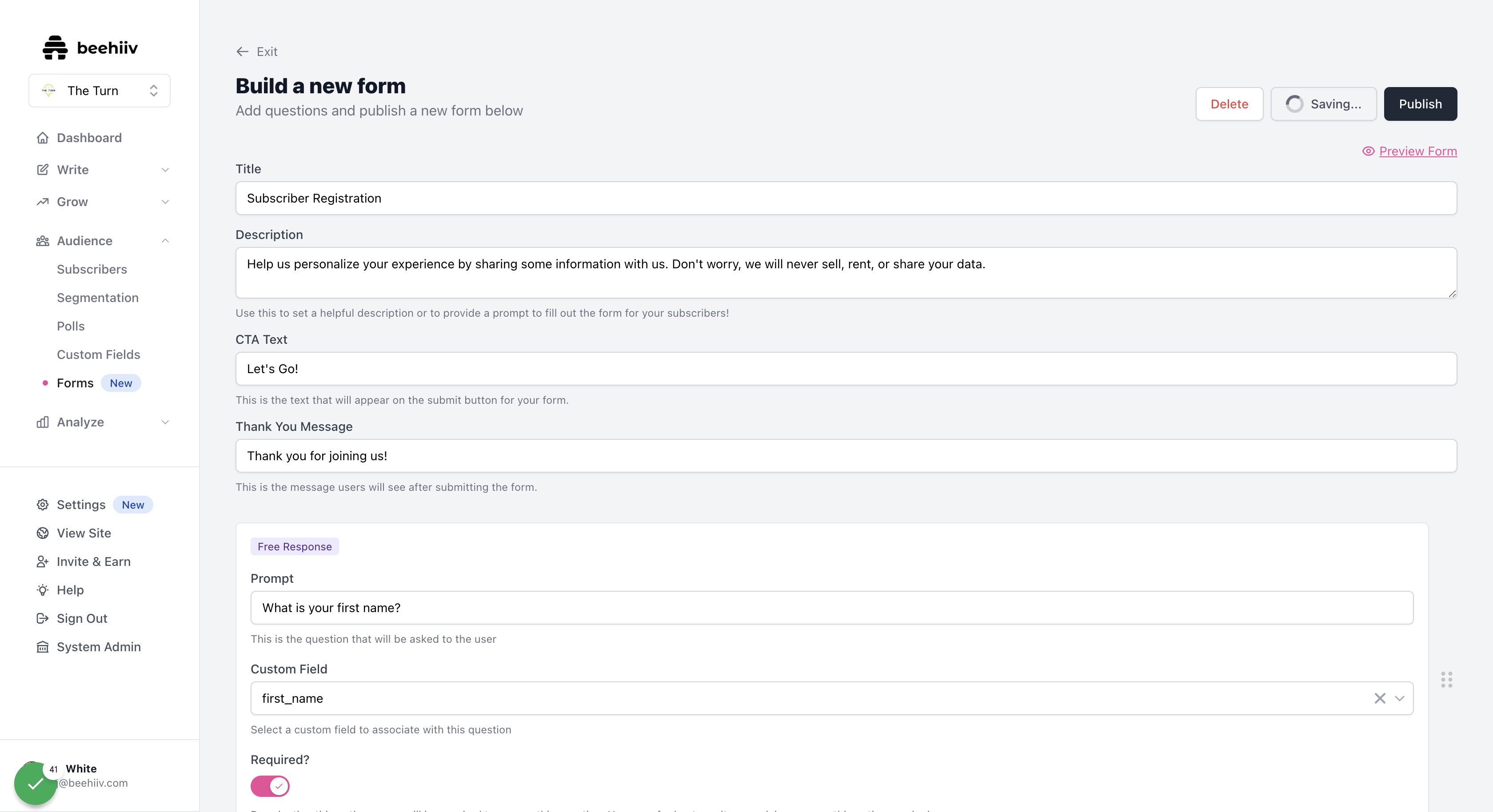 To save your progress without publishing, click "Save to draft"
