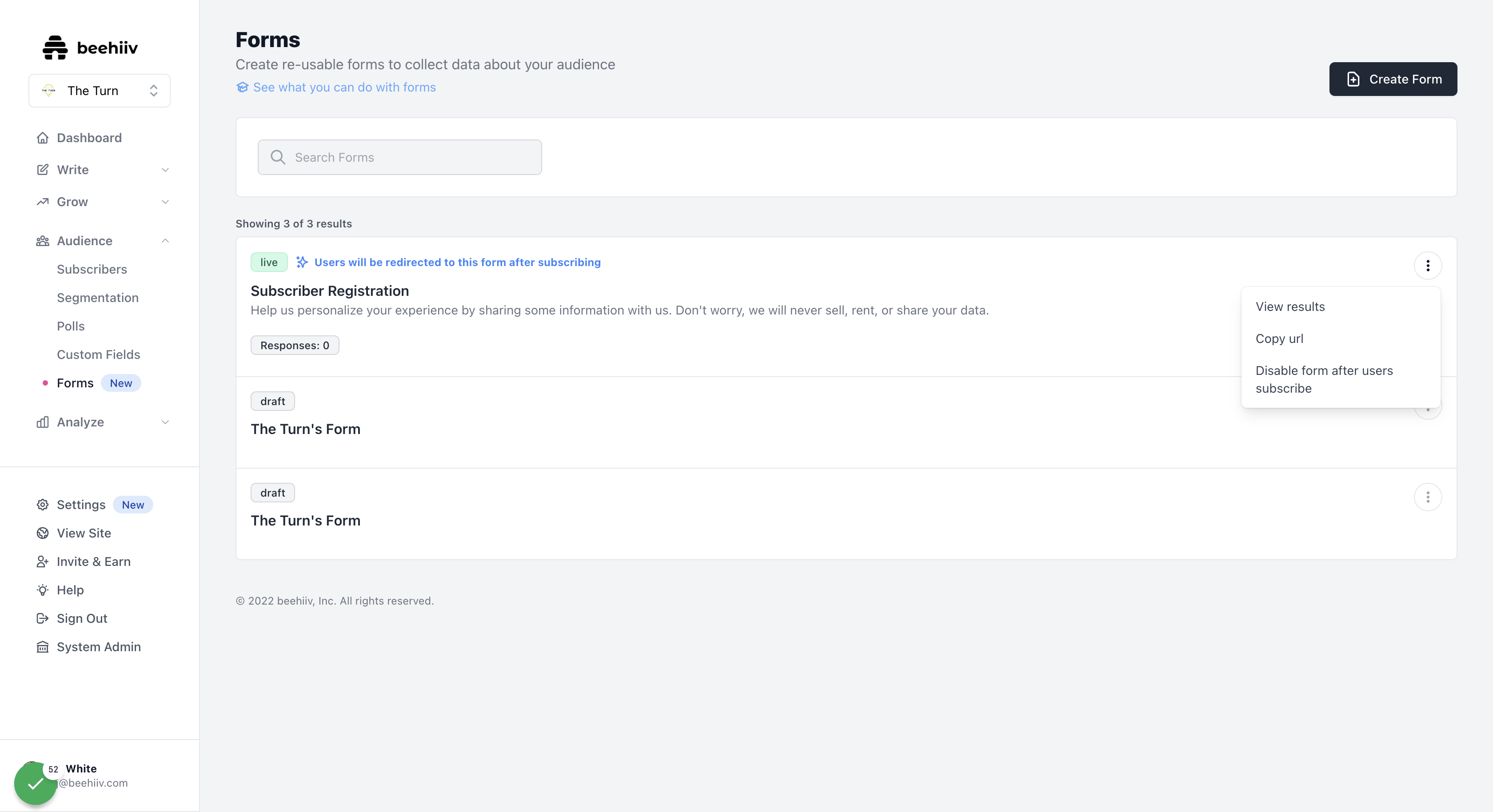 To show your form immediately when a user subscribes, click "Show form after users subscribe"