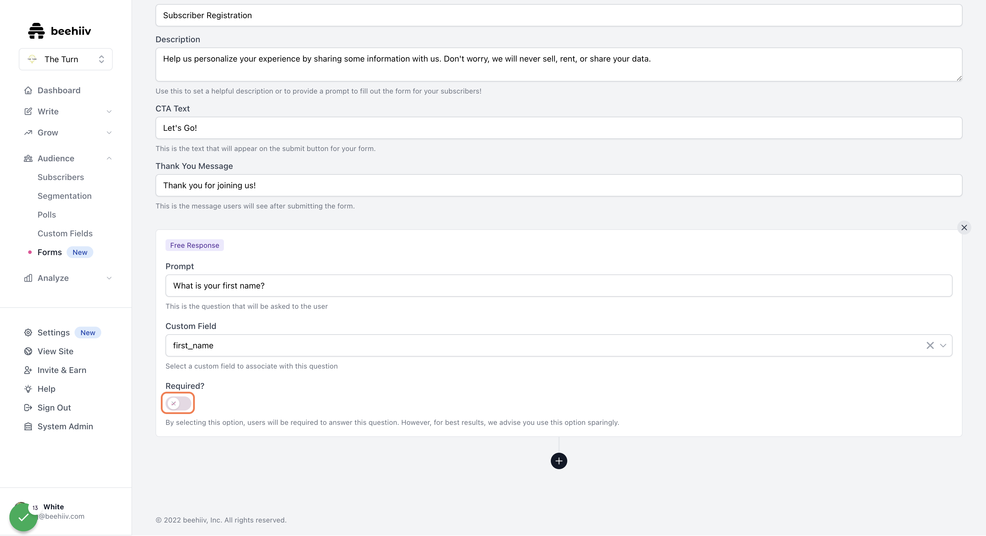 Once added, you can denote whether a question should be required or not