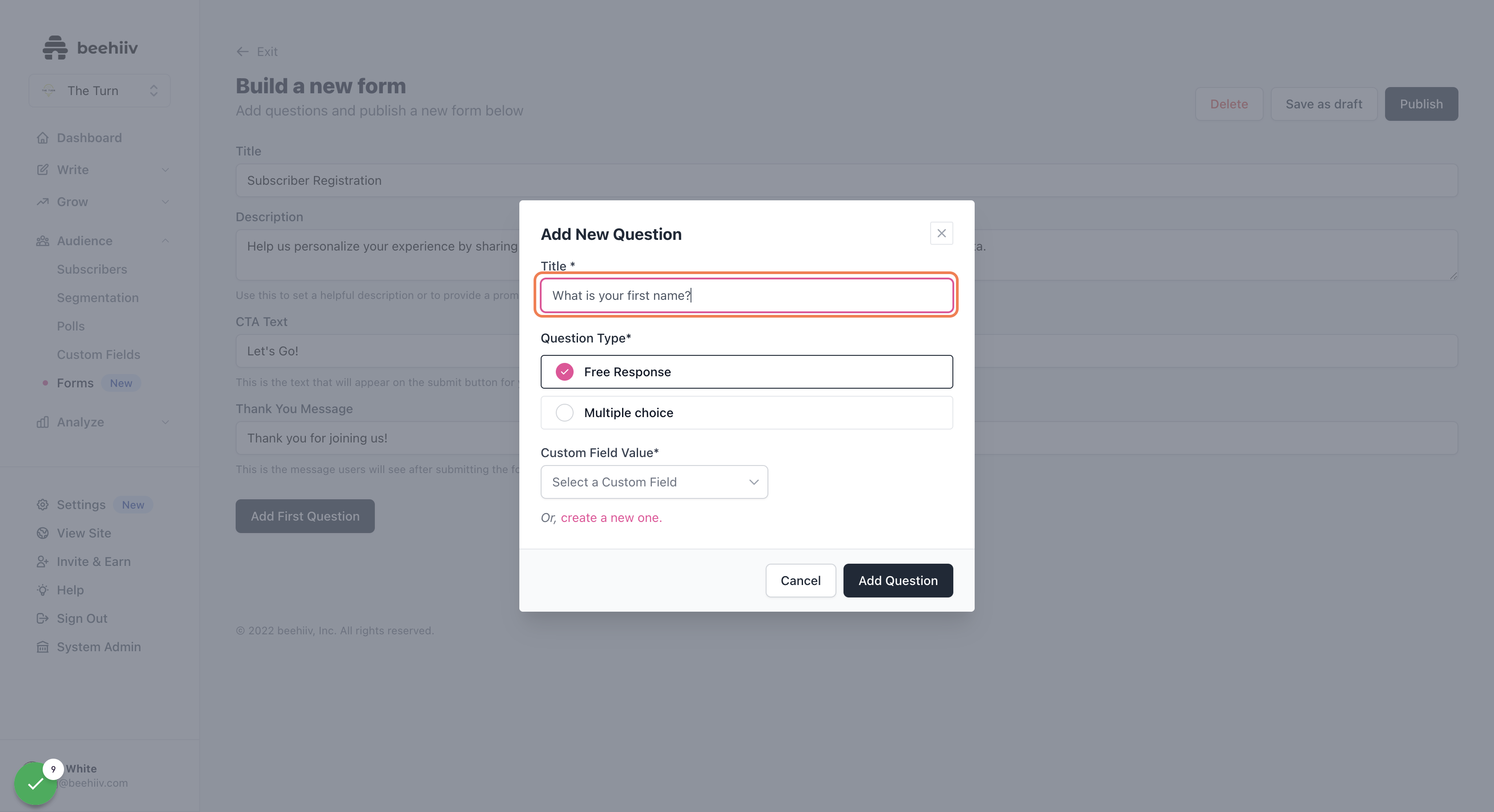 First add your question in the title field