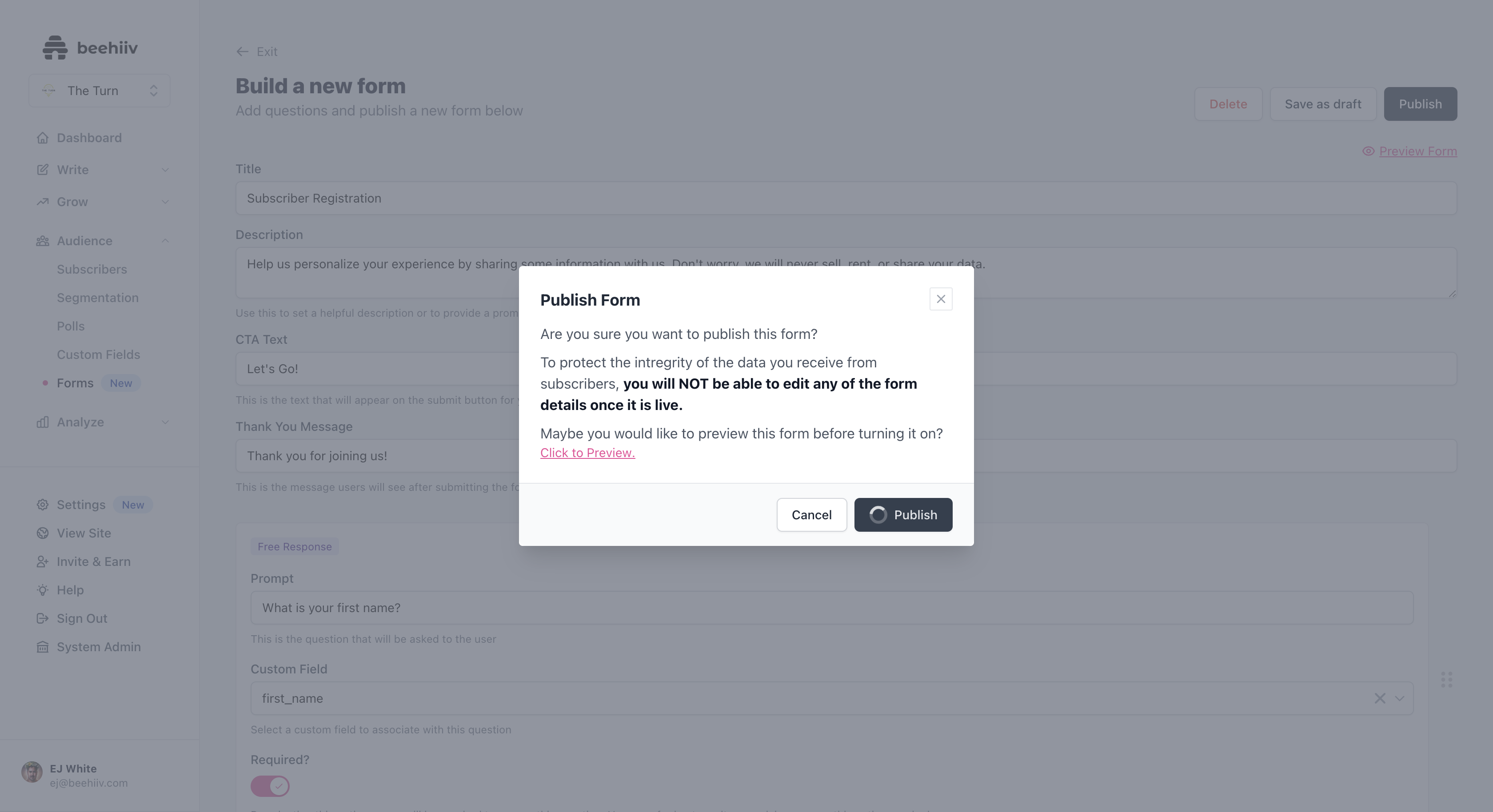 Confirm your selection with the popup.
