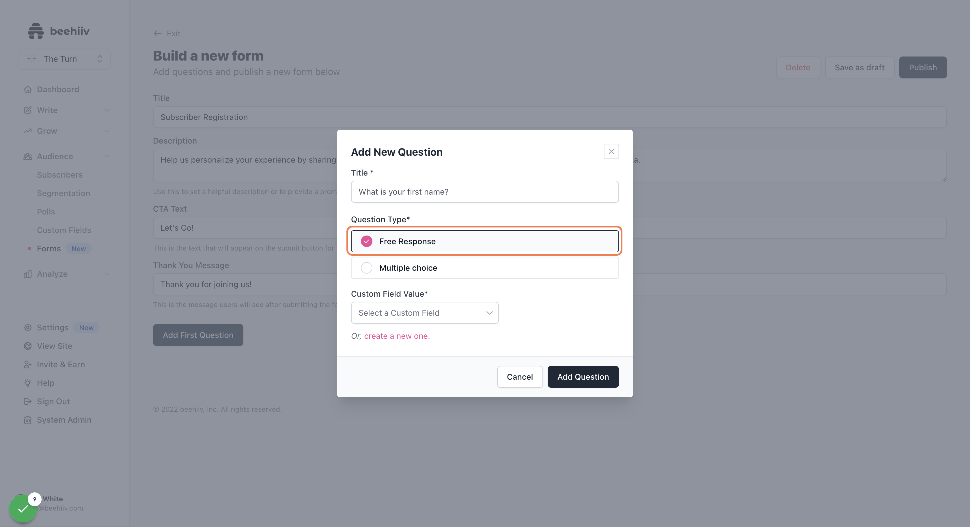 Select your question type
