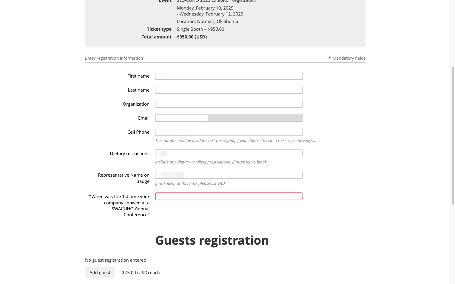Type the first year your company showed at a SWACUHO Annual Conference. If unknown, put N/A.