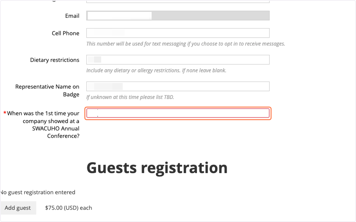 Type the first year your company showed at a SWACUHO Annual Conference. If unknown, put N/A.