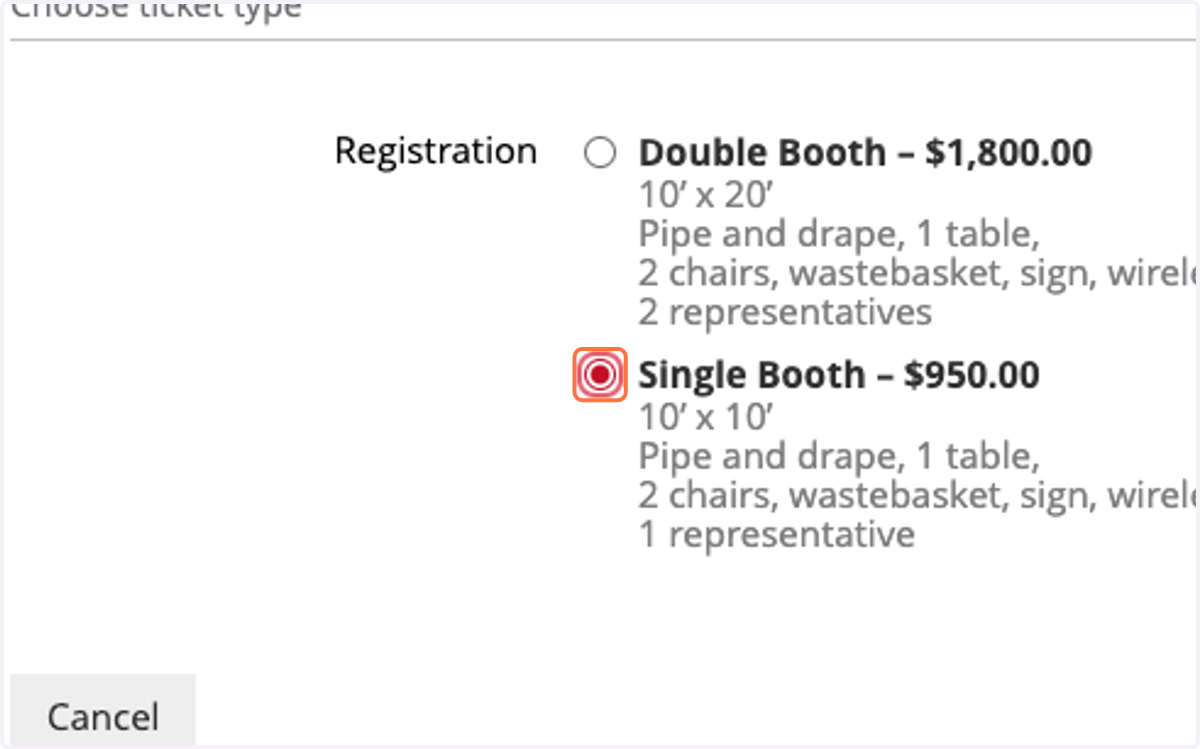 Select Single Booth or Double Booth