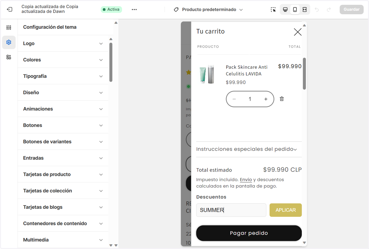 Tipea SUMMER en el recuadro Descuentos