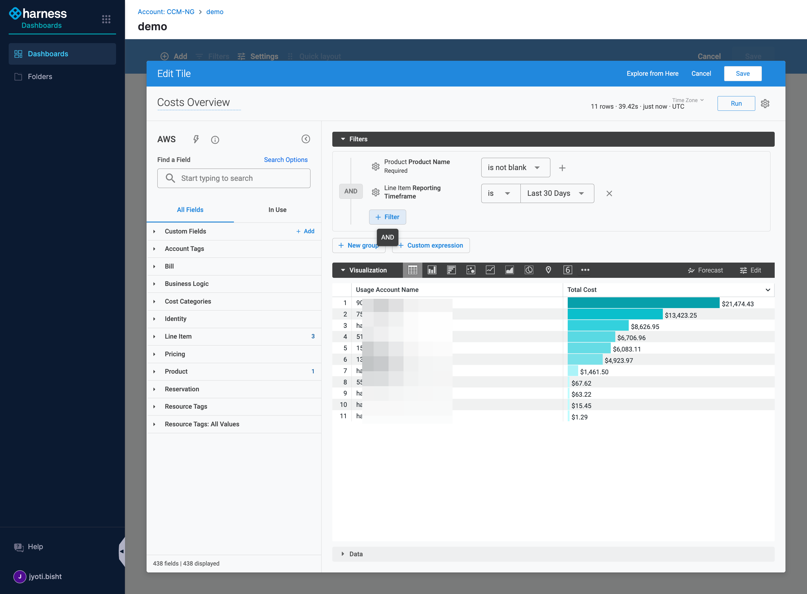 A. Now that you have the data, you can apply many filters on it to see the data that is best suited for your use case B. Click on +Filter to add a filter