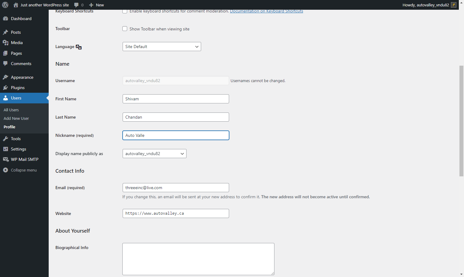 Add the Business Name to the Nickname input