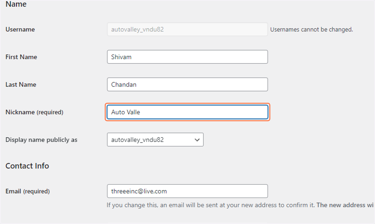 Add the Business Name to the Nickname input