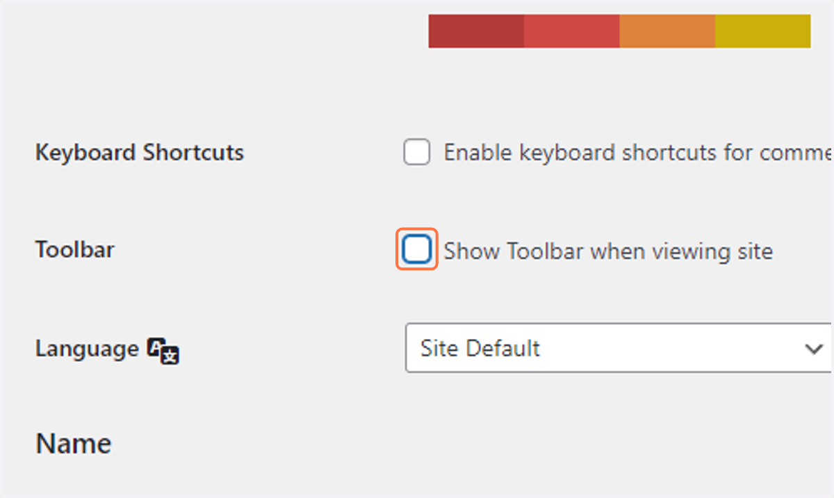 Uncheck Show Toolbar when viewing site