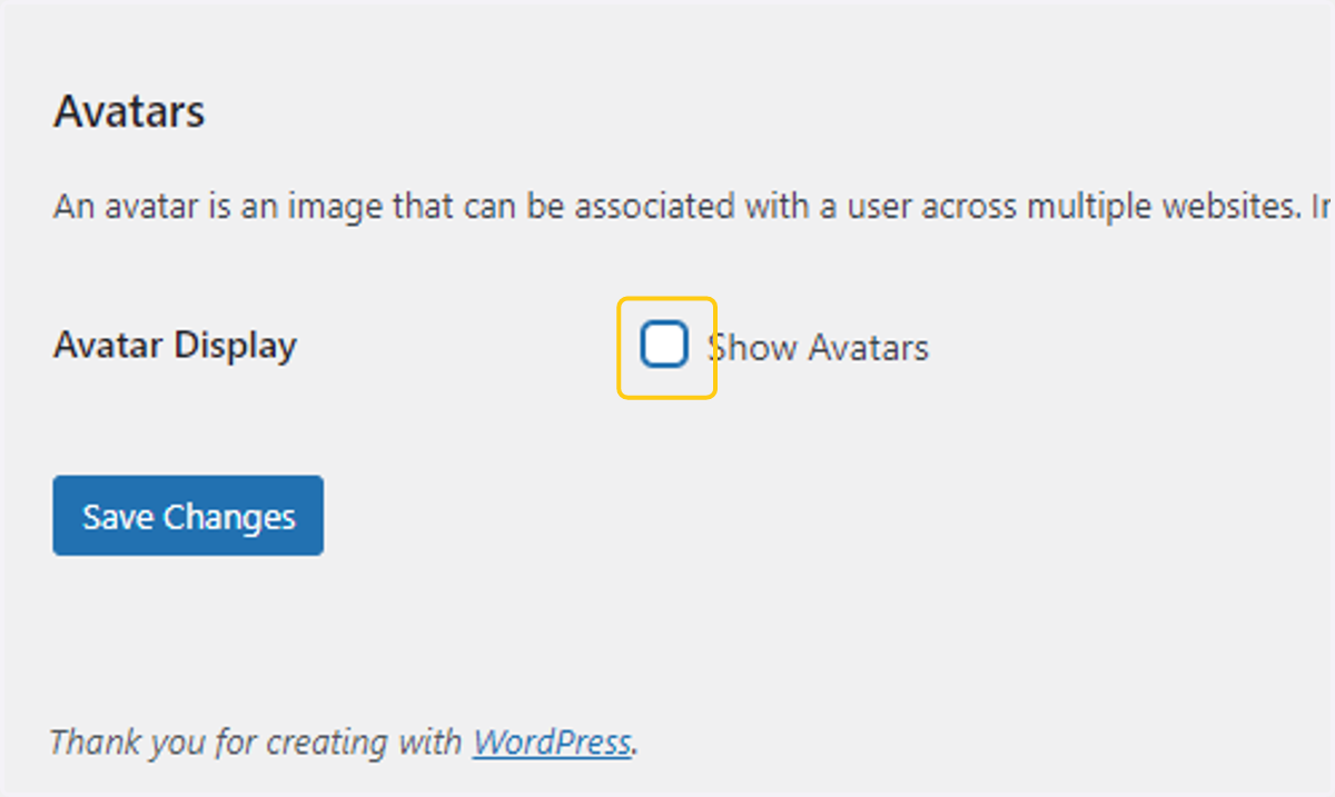 Uncheck Show Avatars