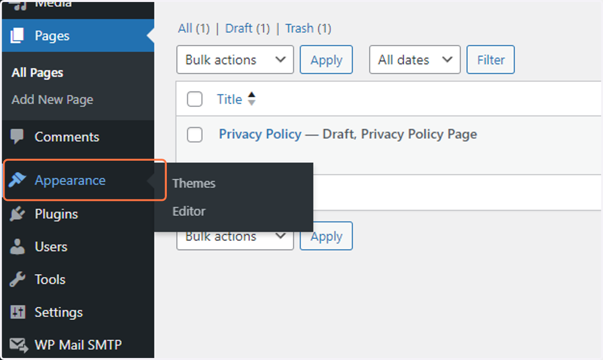 Click on "Appearance" in the Main menu