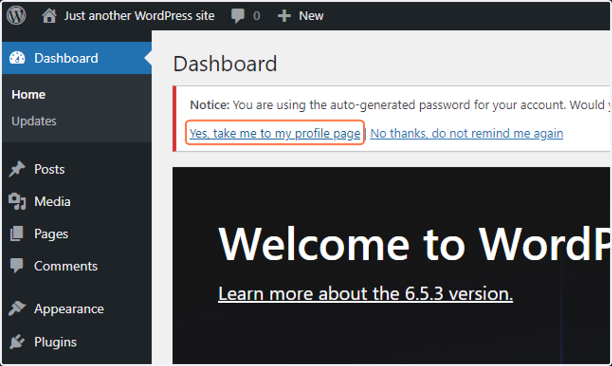 Click on Yes, take me to my profile page
