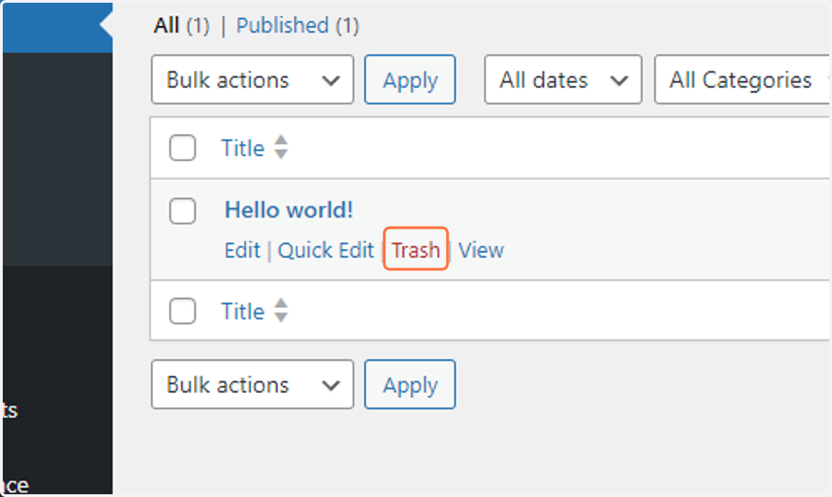 Click on Trash to delete existing posts