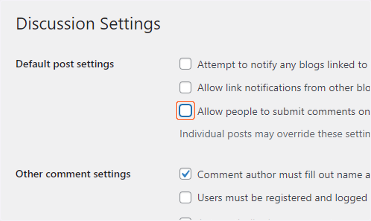 Uncheck Allow people to submit comments on new posts