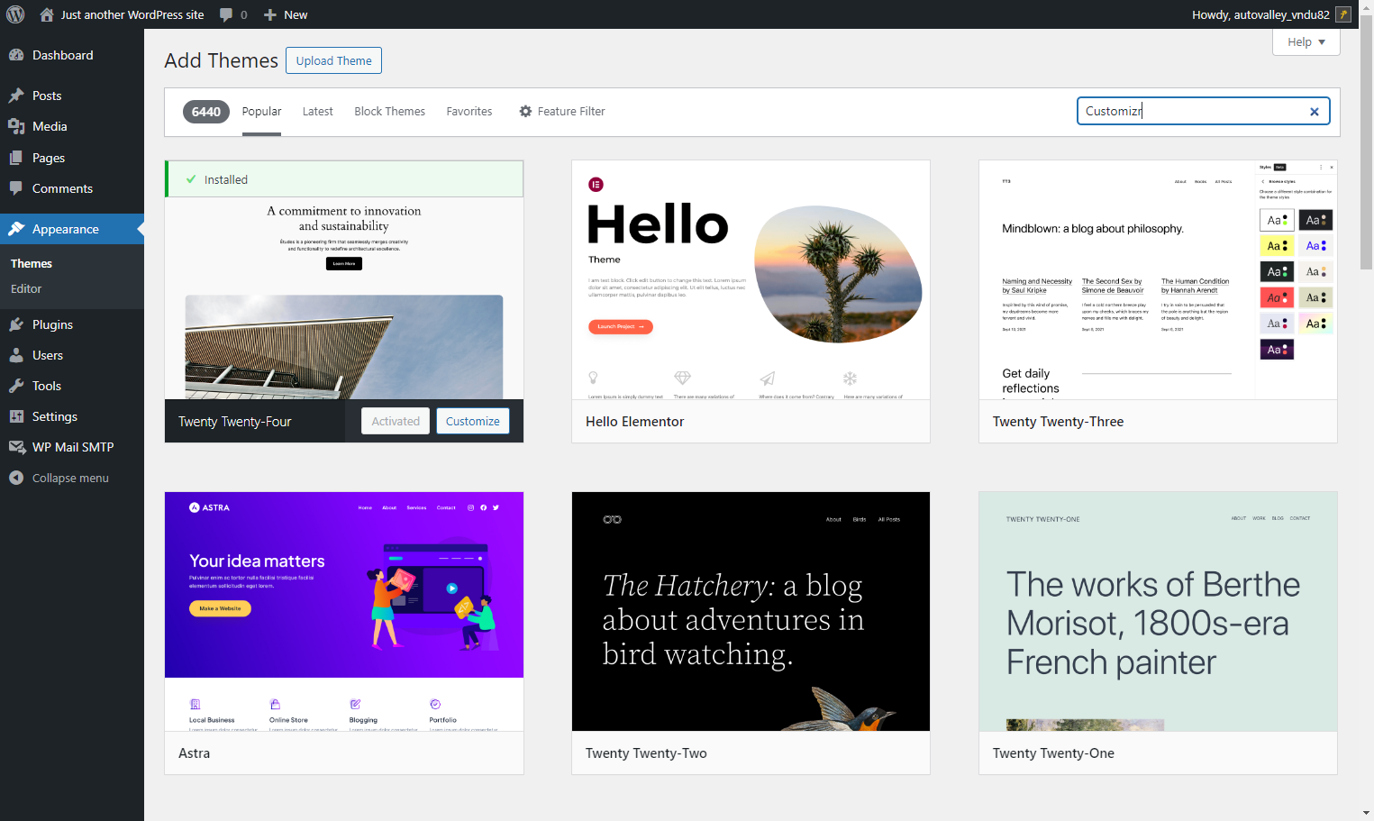 Type "Customizr" in the search bar at the top right