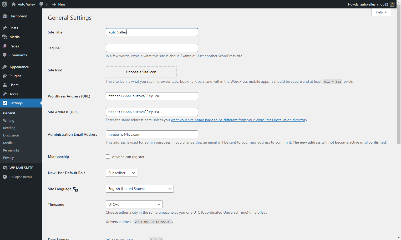 Add the business name to the "Site Title" section
