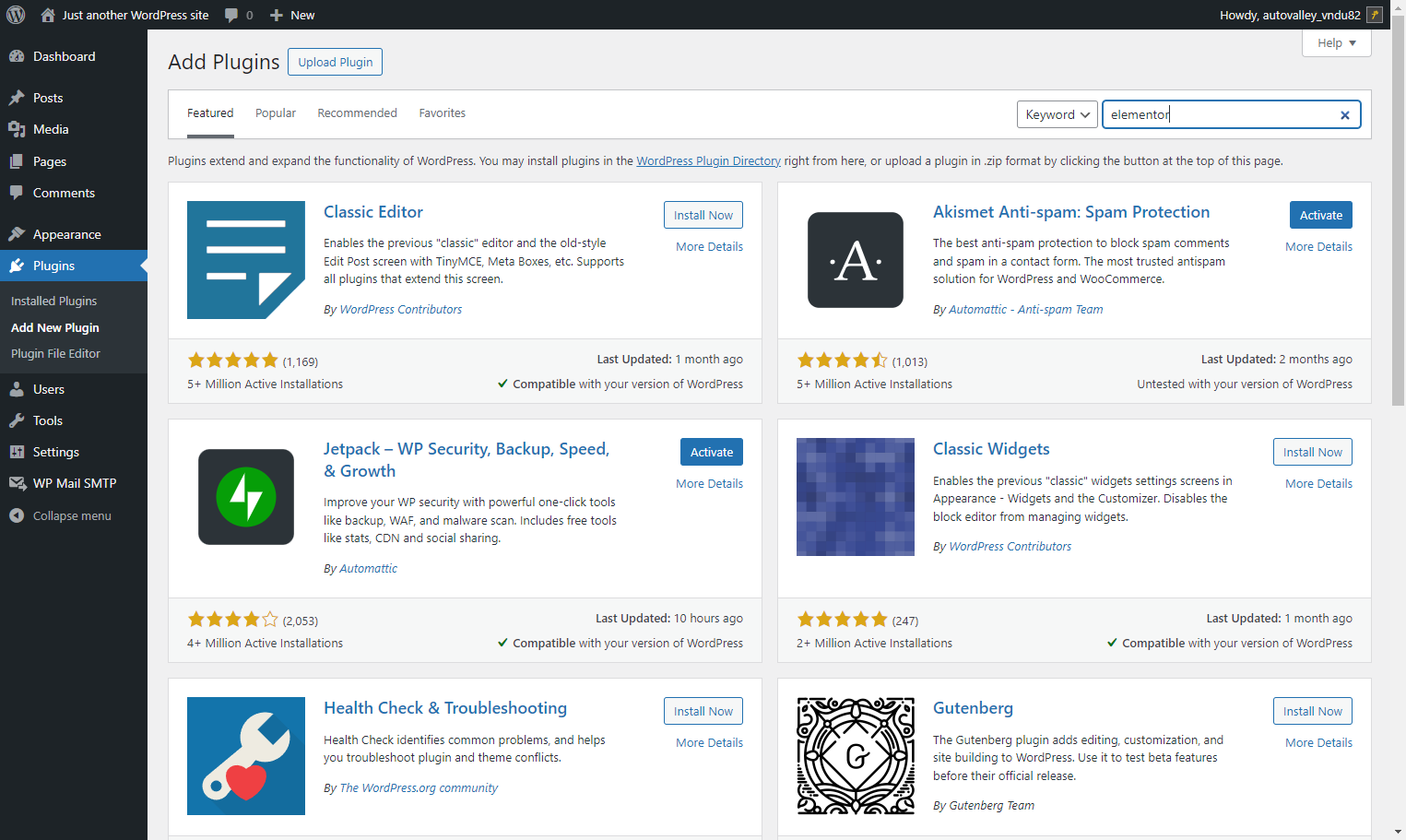 In the search bar on the top right of the screen Type "elementor"