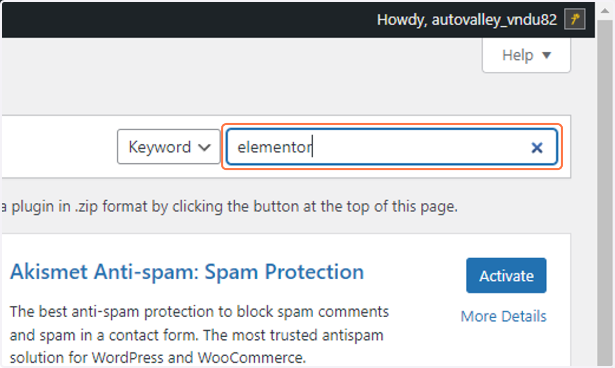 In the search bar on the top right of the screen Type "elementor"