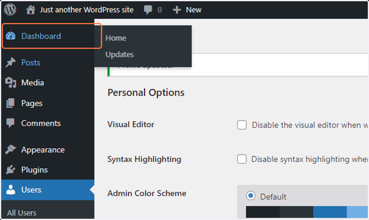 Click on the "Dashboard" option in the main menu
