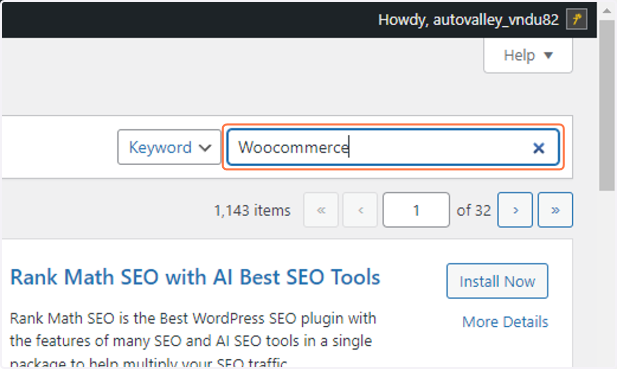 In the search bar type "Woocommerce"