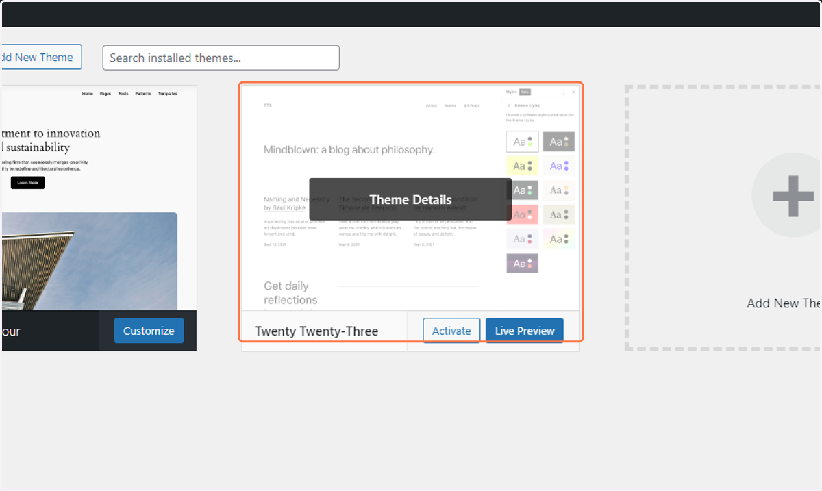 Click on the image of the second oldest default theme