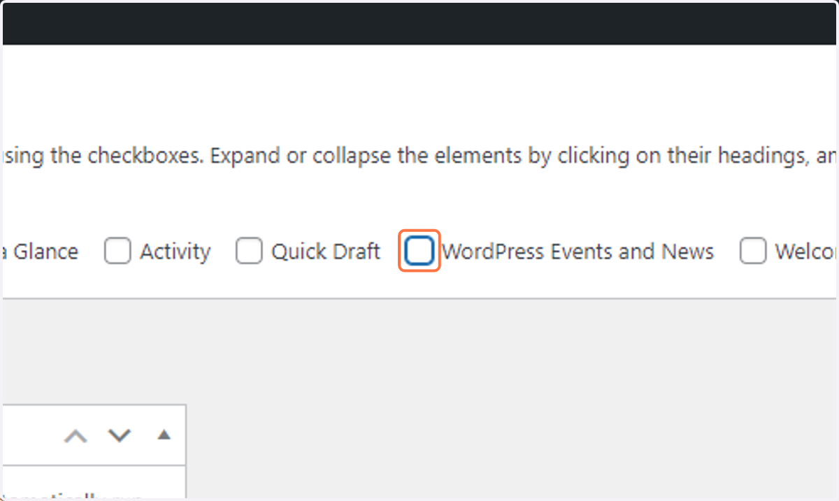 Uncheck WordPress Events and News