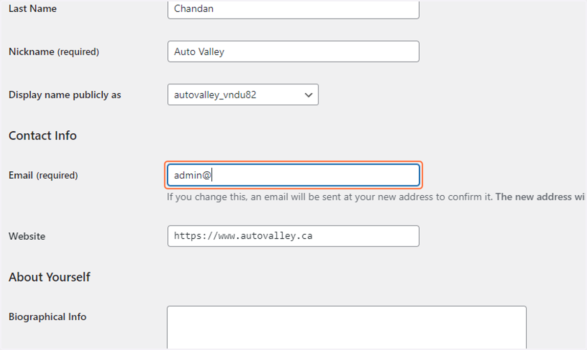 Add the "admin@"CLIENTURL" email