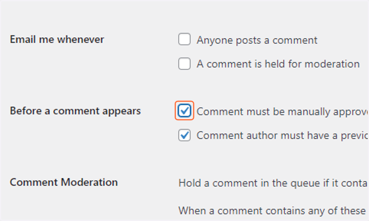 Check Comment must be manually approved