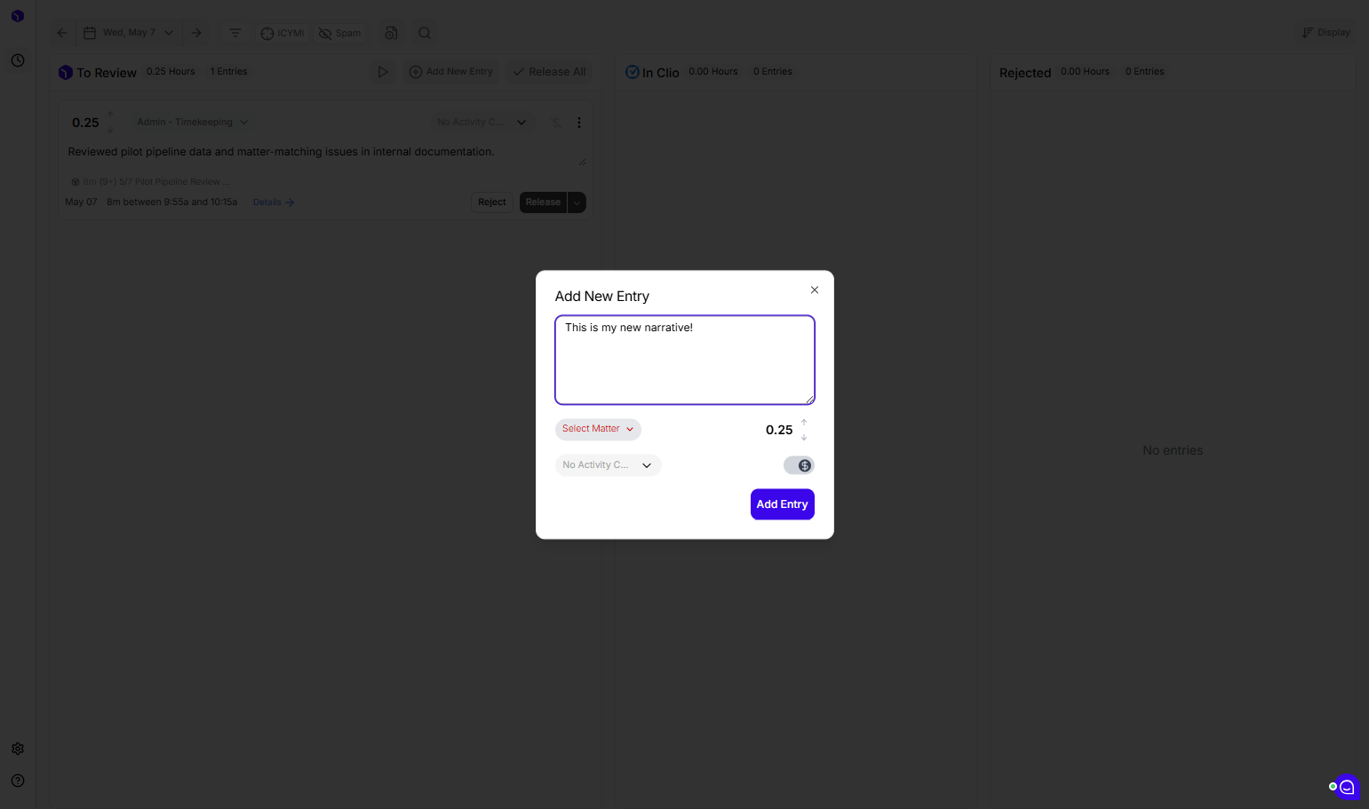 Click on "Select Matter"