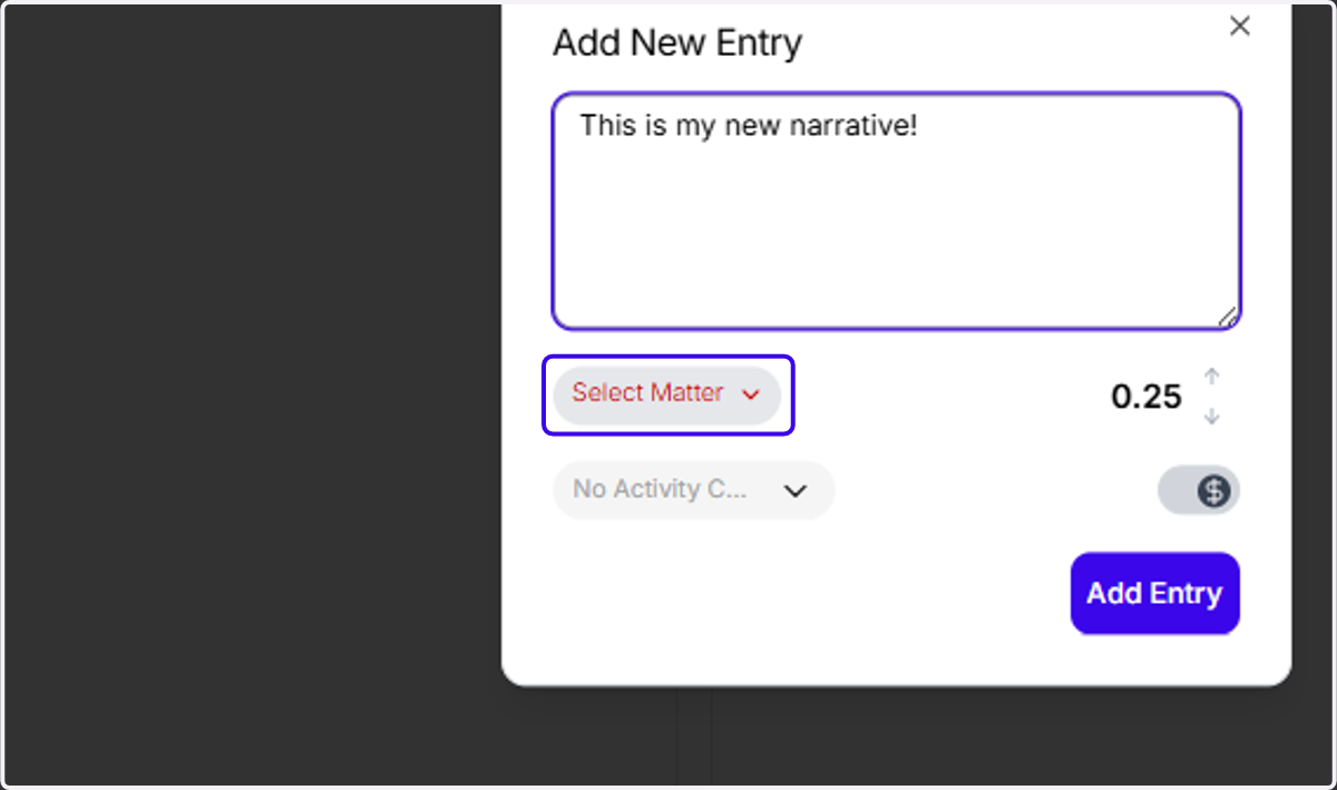 Click on "Select Matter"