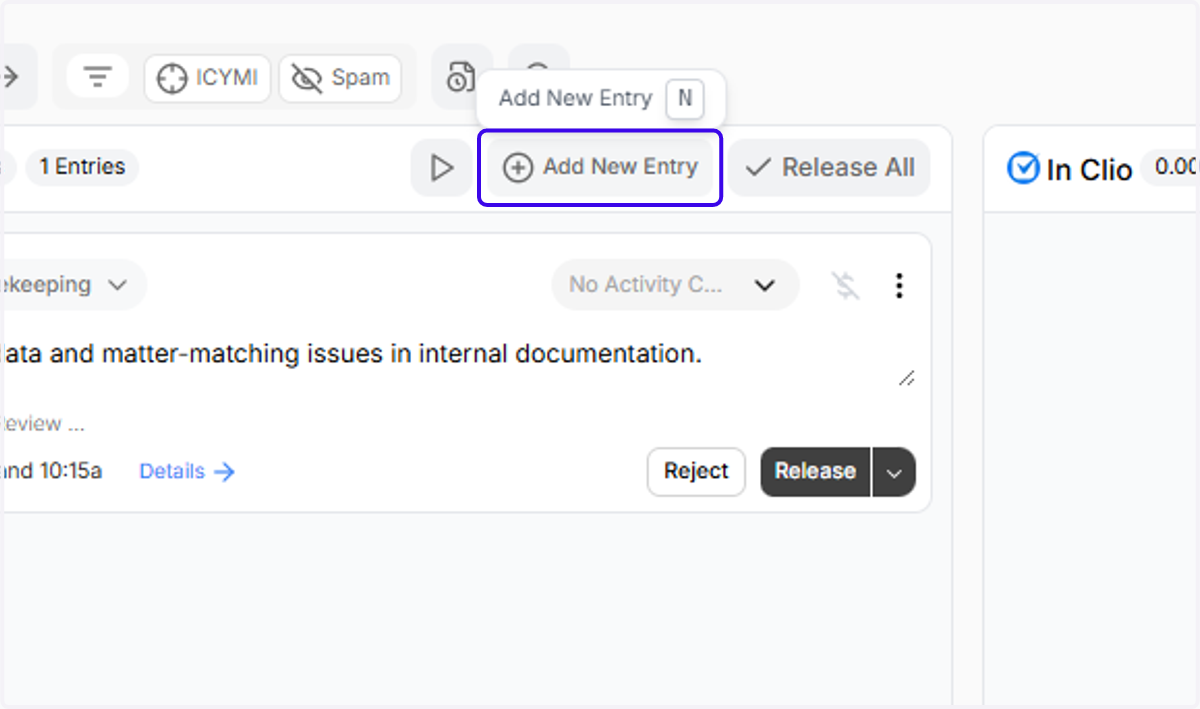 Click on "Add New Entry" (or just click the N key)