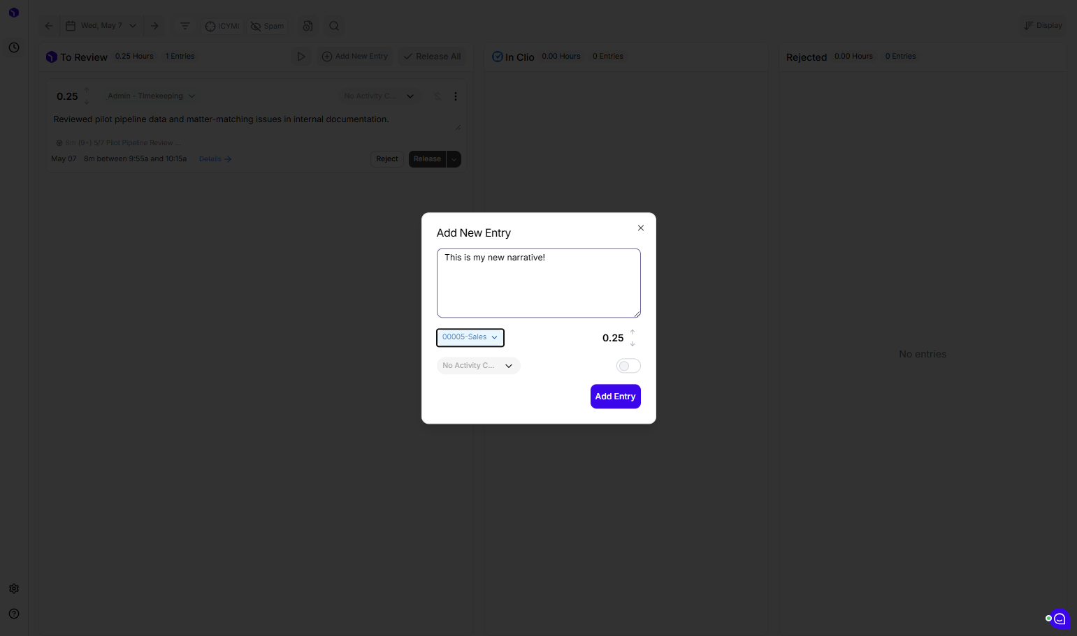 Click on the activity code selector dropdown