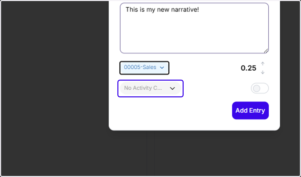 Click on the activity code selector dropdown