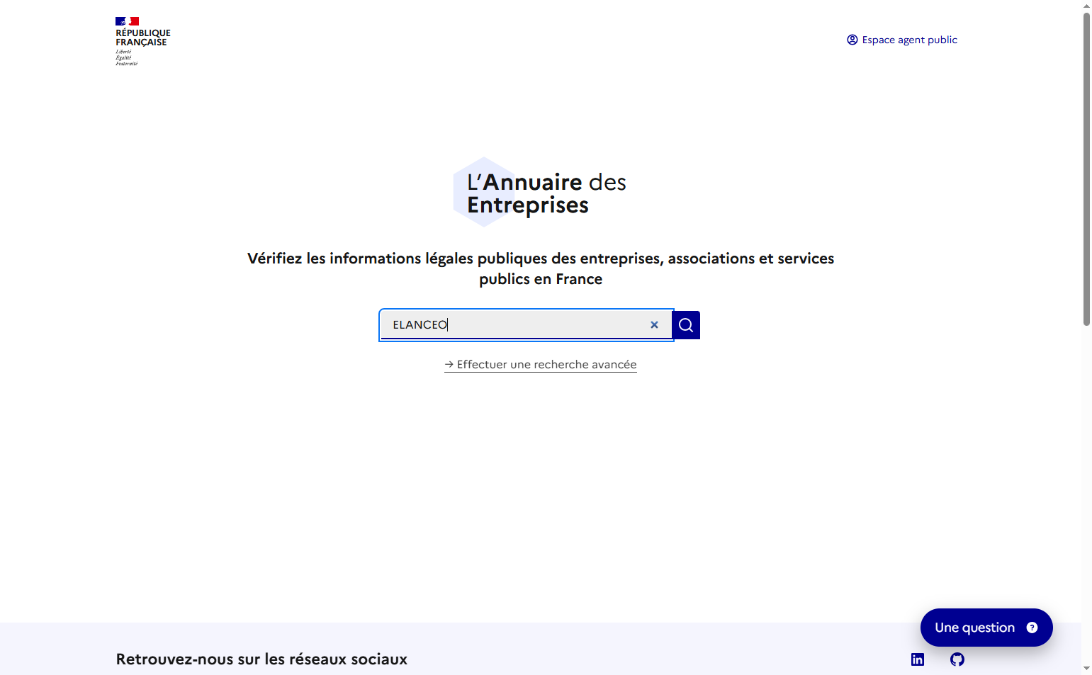 Chercher le nom de l'entreprise puis Cliquer sur "Rechercher"