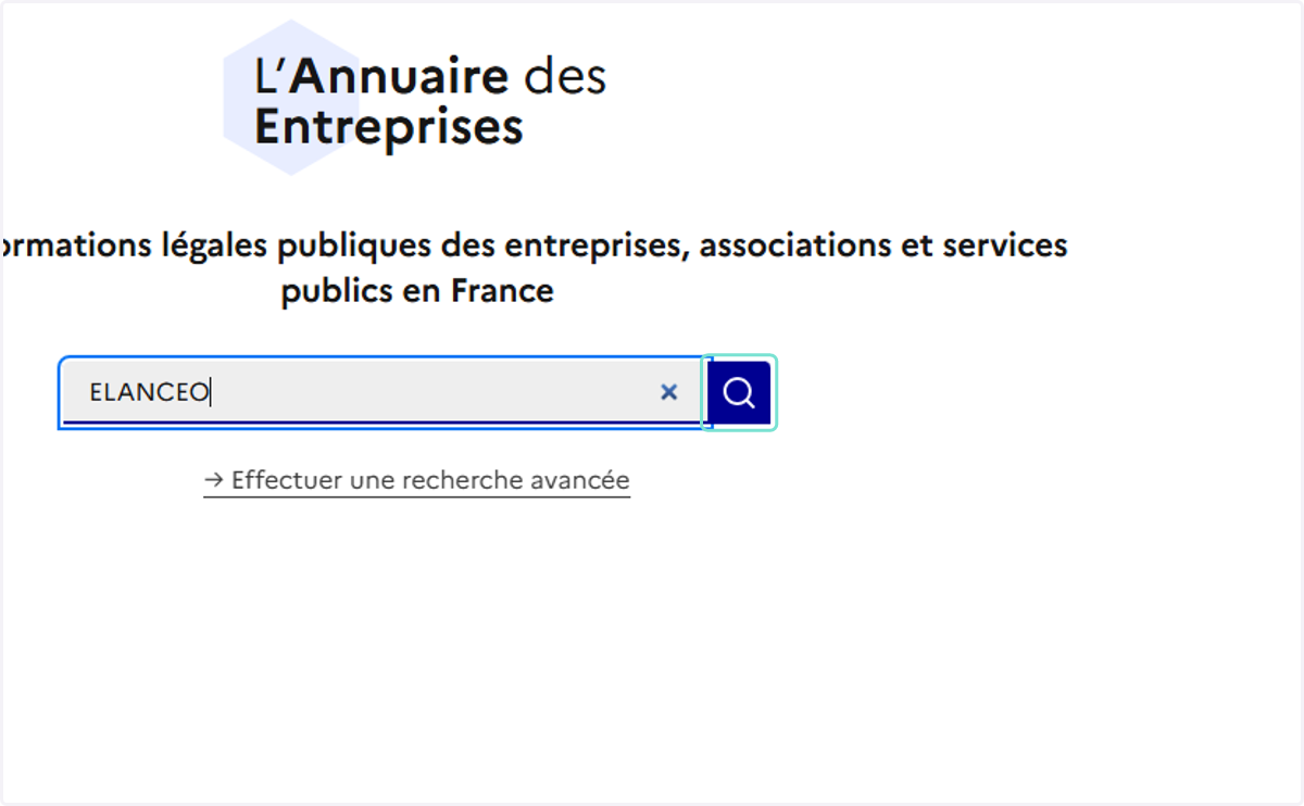 Chercher le nom de l'entreprise puis Cliquer sur "Rechercher"