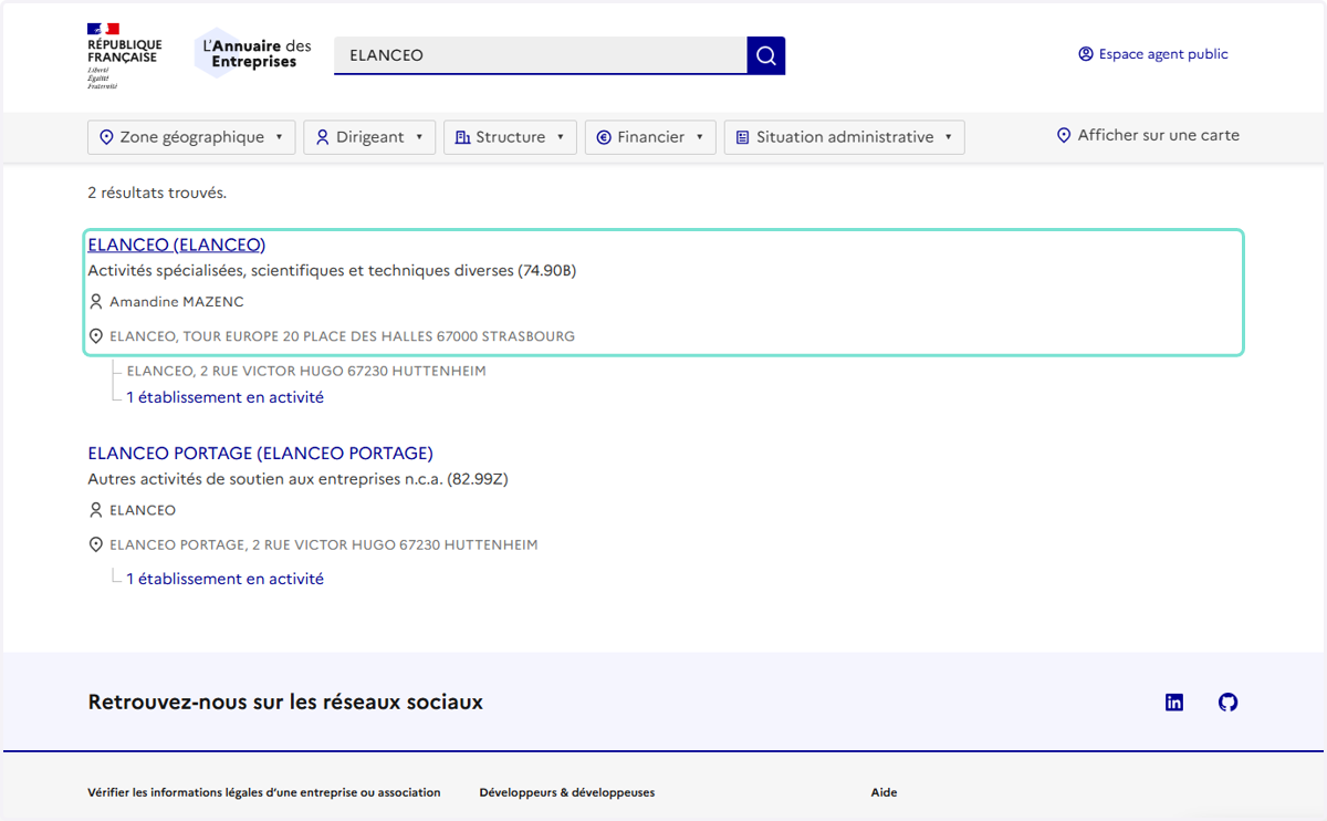 Cliquer sur l'entreprise