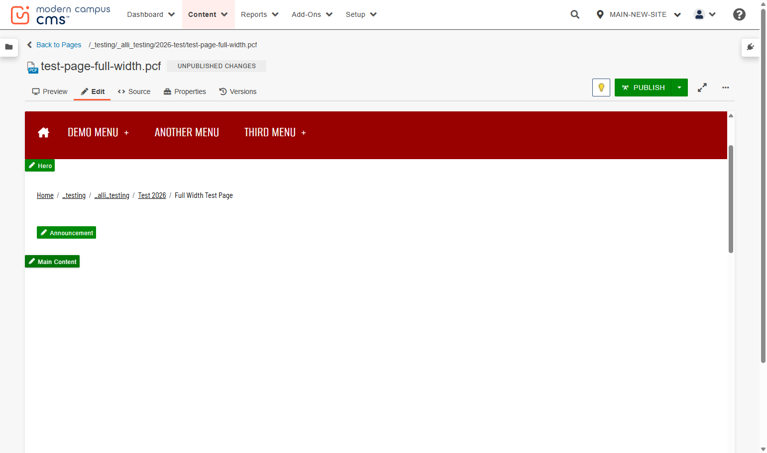 Click on the section you would like to add this component to. In this example, we will be inserting it into Main Content.