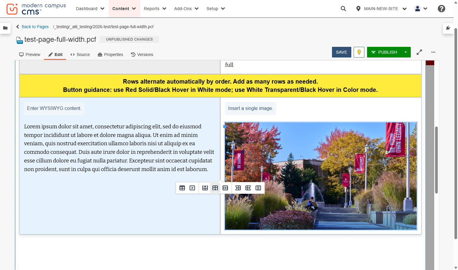 You can add as many rows as you would like using the Insert Row After icon. They will automatically alternate between images left/text right and text left/images right live page.