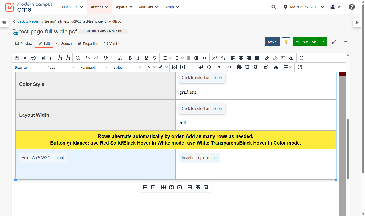Now you'll populate your text of your first box in "Enter WYSIWYG content."